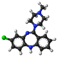 Stick-and-ball model of the clozapine molecule
