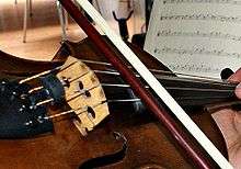 Violin played by striking the string with the wood of the bow rather than drawing the hair across the string.