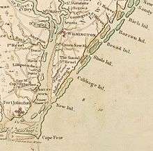 A map of the Cape Fear River showing Wilmington and Brunswick Town in 1770