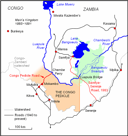 Map showing divide with borders of the country with Congo Pedicle