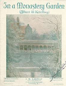 Cover sheet, signed by Ketèlbey, featuring an image of a garden and monastic cloisters
