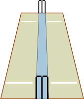 A cricket pitch where the line between the wickets is marked in blue