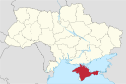 Location of the  Autunomous Republic of Crimea  (red)in Ukraine  (light yellow)
