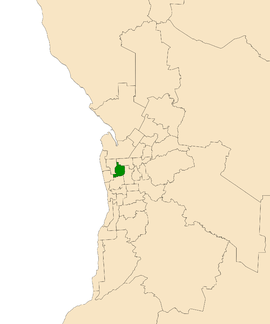 Map of Adelaide, South Australia with the electoral district of Croydon highlighted