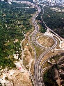 A trumpet motorway interchange