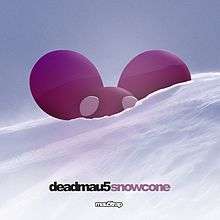 A picture of a stylized purple mouse head stuck in a pile of snow. Below the image, the artist name appears in black and the song title appears next to it in purple, with the name of the record label seen below it.