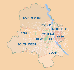 Map showing the nine administrative districts of Delhi