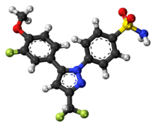 Ball-and-stick model of the deracoxib molecule