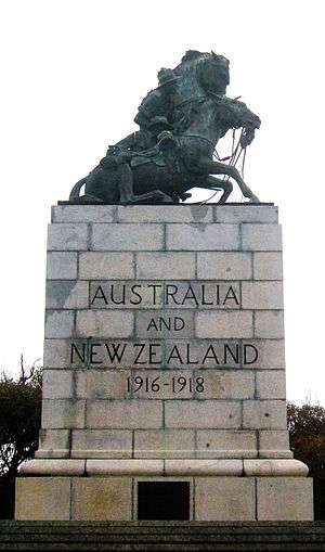 The Desert Mounted Corps Memorial at Mount Clarence, Albany, Western Australia. The memorial originally stood in Port Said, Egypt, until it was damaged in anti-British riots, during the Suez Crisis of 1956. Albany is also linked with the corps by the fact that among the Australian and New Zealand Army Corps (ANZAC) were the Light Horsemen, mounted infantry units which left Australia from there in November 1914.