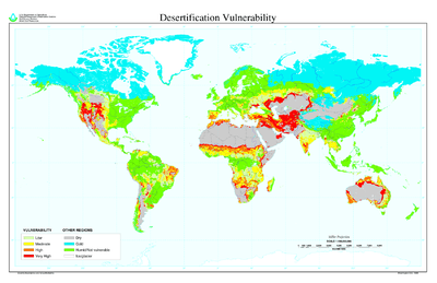 World map showing global desertification vulnerability