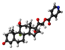 Ball-and-stick model of the dexamethasone isonicotinate molecule