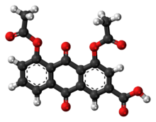 Ball-and-stick model of the diacerein molecule