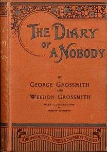 A red book marked "The Diary of a Nobody by George Grossmith and Weedon Grossmith"