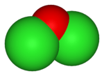 Space-filling model of dichlorine monoxide