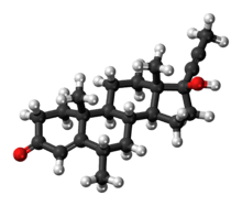 Ball-and-stick model of the dimethisterone molecule