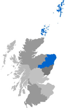 Map showing Aberdeen & Orkney as a coloured area covering the area around Aberdeen, with Orkney and Sheltand
