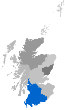 Map showing Glasgow Diocese as a coloured area around south-west Scotland