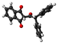 Ball-and-stick model of the diphenadione molecule
