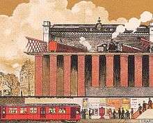 This crop of a poster shows an underground electric train below a railway terminus with carriages and steam locomotives.