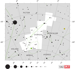Diagram showing star positions and boundaries of the constellation of Orion and its surroundings
