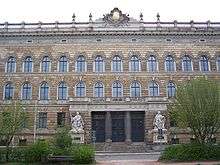 Front of historic building used by the regional court in Dresden