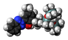 Space-filling model of the drometrizole trisiloxane molecule