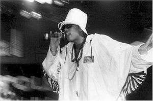 Lead vocalist Shock G in 1991 during the group's "Sons of the P" tour.