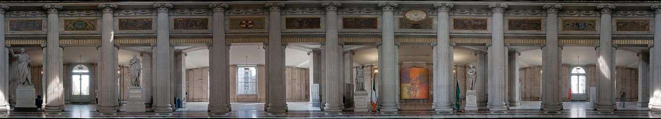Stitched panoramic photograph showing the entrance hall of City Hall, Dublin