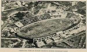 Aerial yearbook photo of large football stadium
