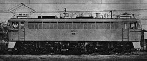 Monochrome side view of locomotive number ED73 1