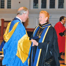 Elizabeth de la Porte is awarded her FRCM by RCM President HRH Prince Charles, The Prince of Wales