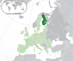 Location of  Finland  (dark green)– in Europe  (green & dark grey)– in the European Union  (green)  –  [Legend]