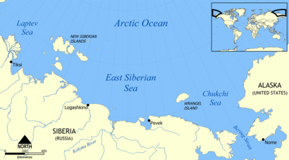 Map showing the East Siberian Sea.