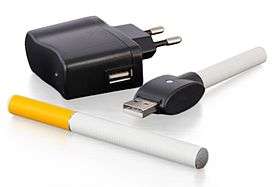 An electronic cigarette with a USB-powered charger and wall changer.