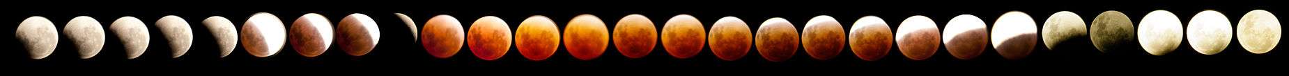 a series of 27 images of the moon during the eclipse