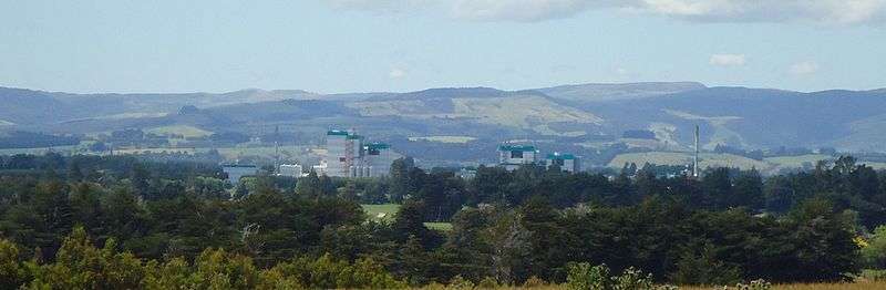 Edendale as seen from a distance, the Fonterra dairy factory prominent