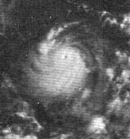 A radar image of Hurricane Edith near Central America. The storm is at or near its peak intensity.