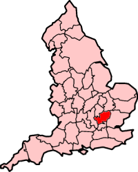 Map of England with a land-locked county to the bottom right shown in red