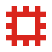 Logo of English Heritage, consisting of red stylized crenellations bounding an open square