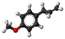 Ball-and-stick model of the estragole molecule