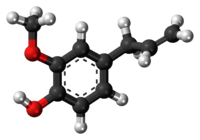 Ball-and-stick model of the eugenol molecule