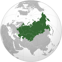 An orthographic projection of the world highlighting Armenia, Belarus, Kazakhstan, Kyrgyzstan and Russia in green.