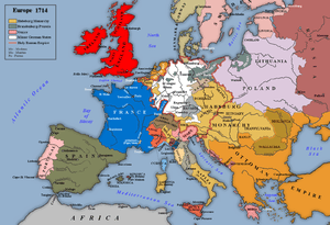 Map of Europe after the treaties of Utrecht, Rastatt and Baden