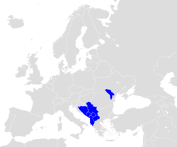 Map of Europe (grey) indicatingthe members of CEFTA (blue).