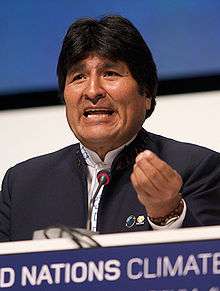 Bolivian President Evo Morales speaking outdoors