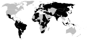 Map of world showing nations from which Tahirih clients originate in black.