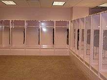 Inside the visitor's pink locker room inside Kinnick Stadium. Former Iowa coach Hayden Fry had the locker room painted pink.