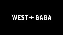 A black background with the text "West + Gaga" written in uppercase white letters and centered
