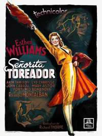 Illustration of Esther Williams wearing a traje de luces outfit for the French theatrical release poster for Fiesta.
