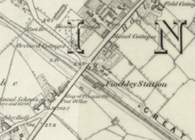 A map shows a station with a few buildings nearby, but surrounded mostly by fields